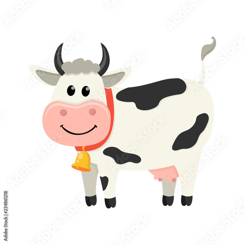 Cute cow stands and smiles. Set of cute Cows character in various poses