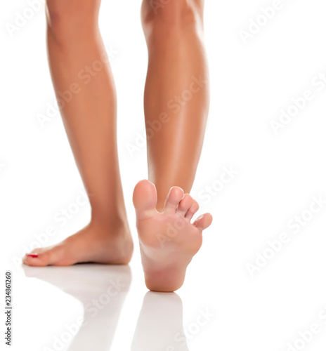Beautiful woman legs and feet on white background © vladimirfloyd