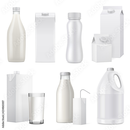 Realistic Milk Bottle Package Icon Set