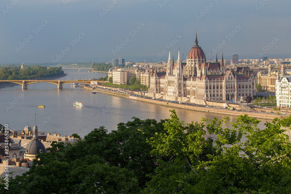 Hungarian Parliament  and  Danube  river  -panorama