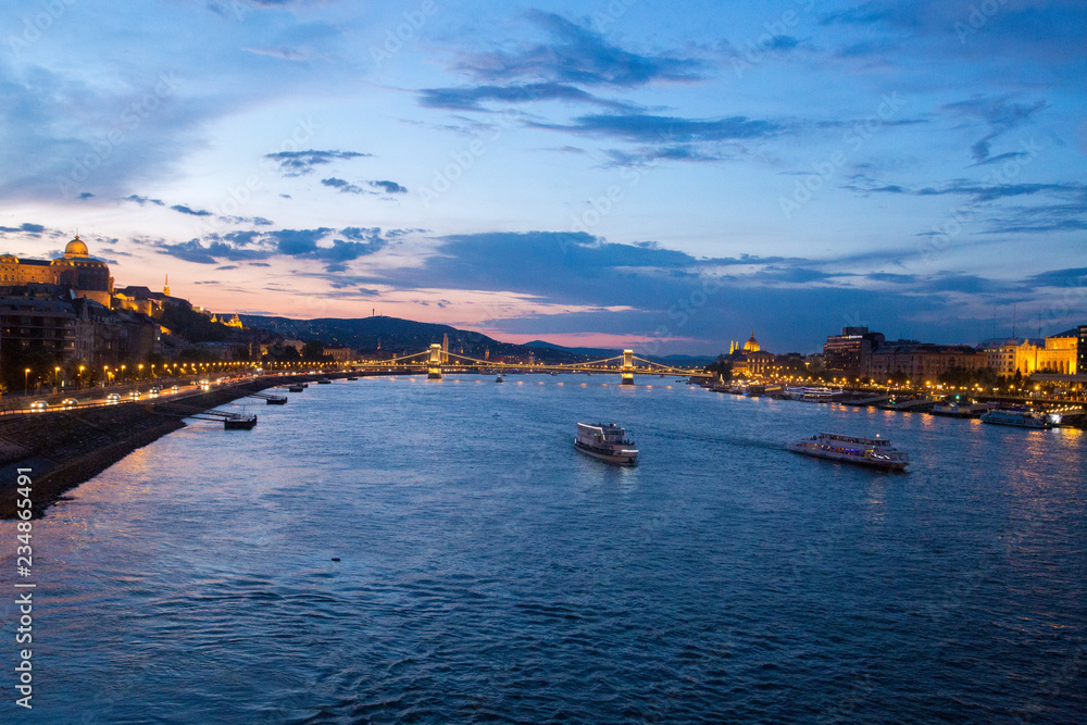 Panorama of  Budapest - Danube river. Sunset.