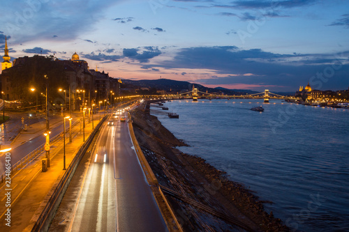 Panorama of Budapest - Danube river. Sunset