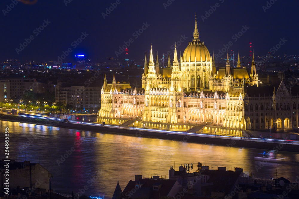 Hungarian Parliament.  night lights 
