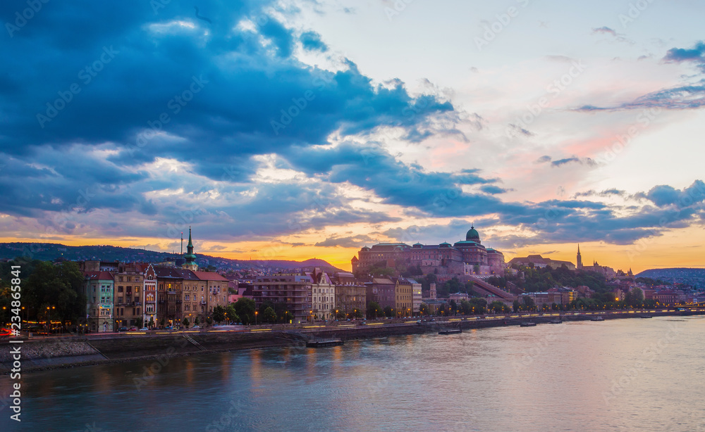 CItyscape of  Budapest, Spring-Sunset. Panorama of  Budapest - Danube river