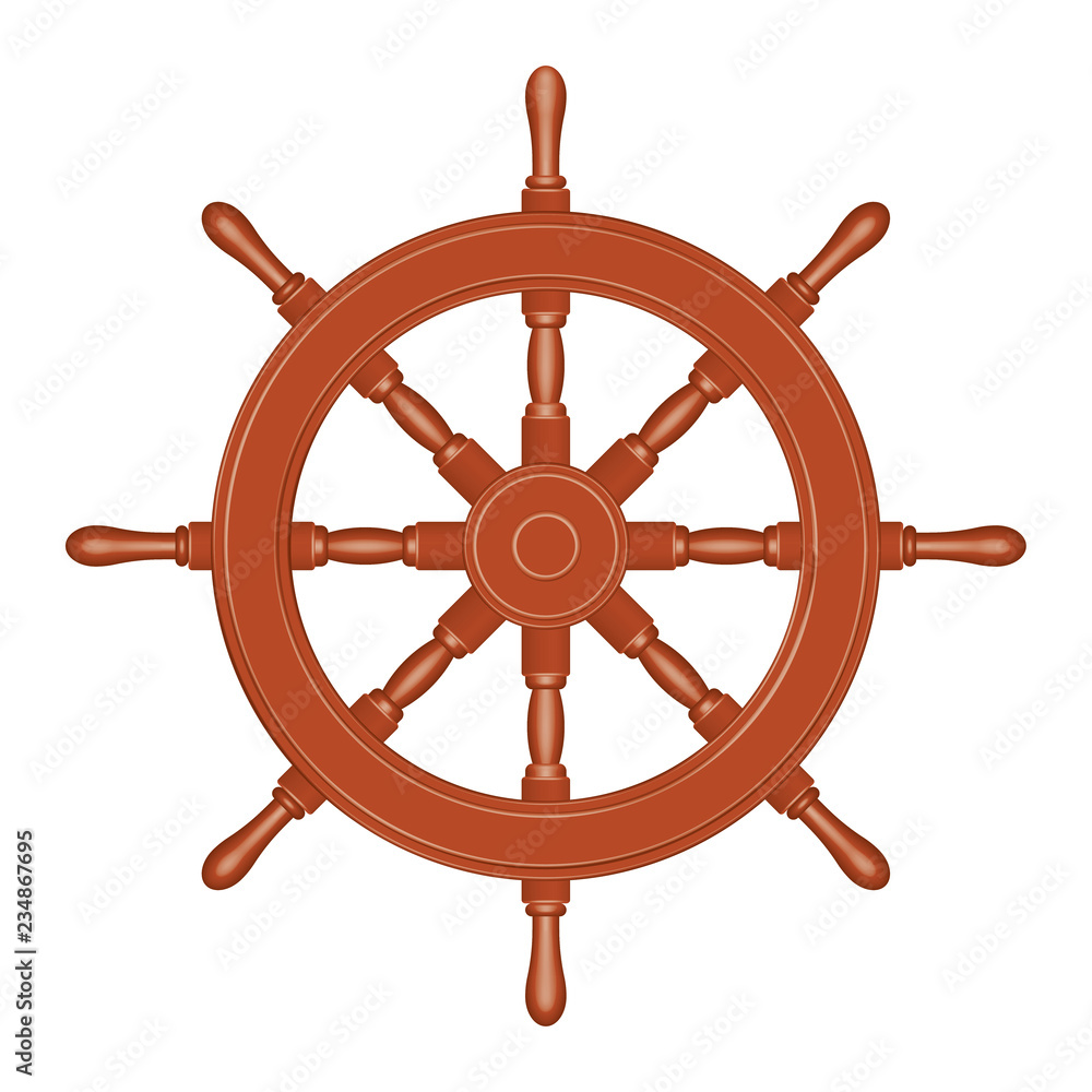 Wooden ship wheel. Classic style. 3D effect vector