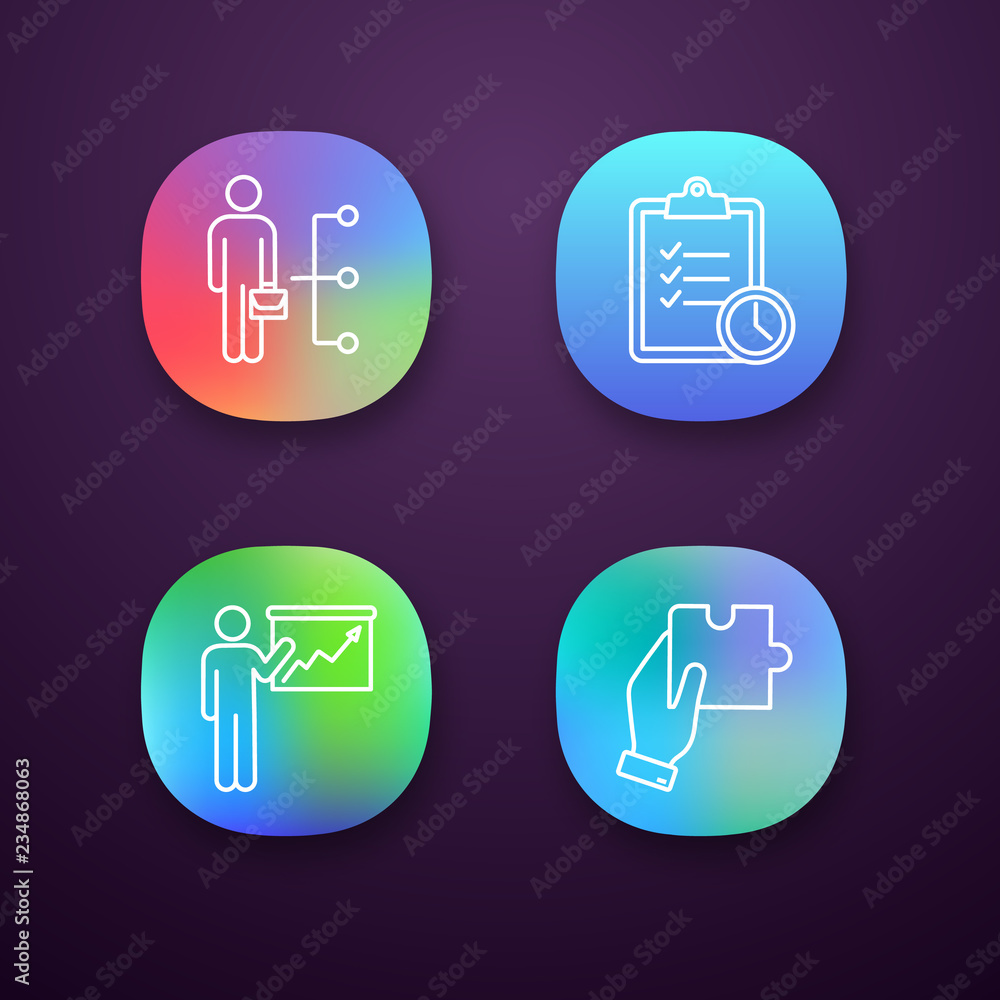 Business management app icons set Business management app icons set