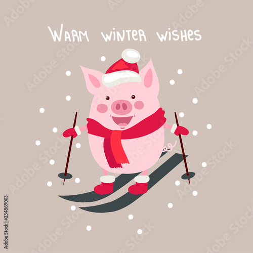 funny card design with cute cartoon vector pig