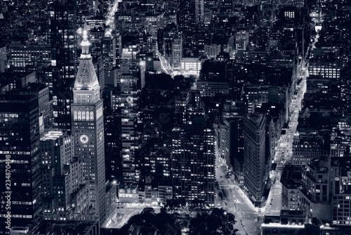 Closeup New York city at night in Black   White