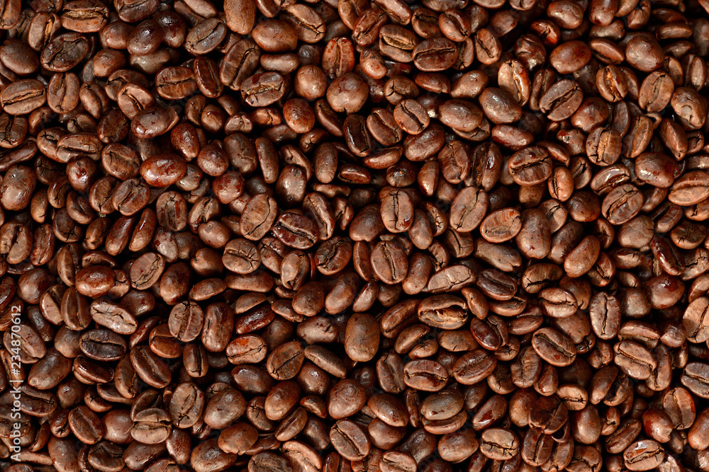 Roasted brown coffee beans pattern, background, top view Roasted brown coffee beans pattern, background, top view