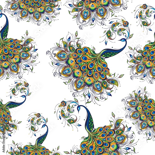 Seamless pattern with peacock