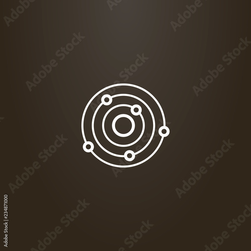 white sign on a black background. vector outline sign of line art planet with satellites