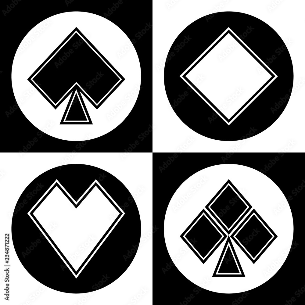 Black and white playing cards suits icon set Black and white playing cards suits icon set