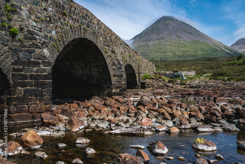 Sligachan Bridge and The Cuillin mountains, Isle of Skye, Inner Hebrides, Scotland, UK photo