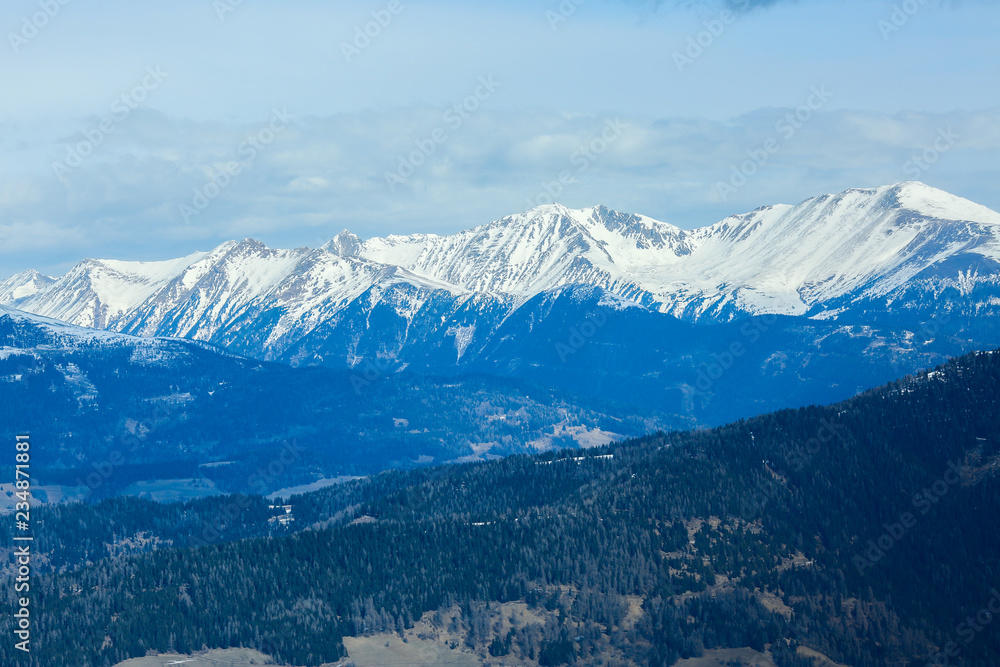 Winter landscape - Panorama of the ski resort. Alps. Austria. Murau. Kreischberg
