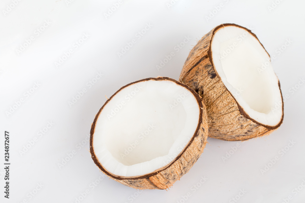 Close up of coconut on white background Close up of coconut on white background