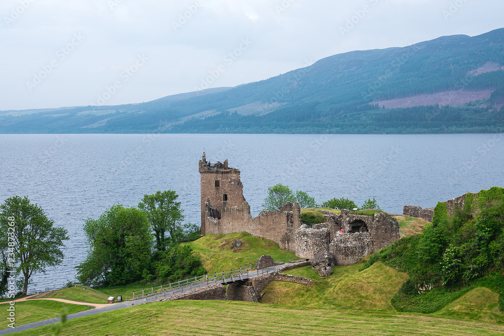 Urquhart Castle on Loch Ness lake, Scotland