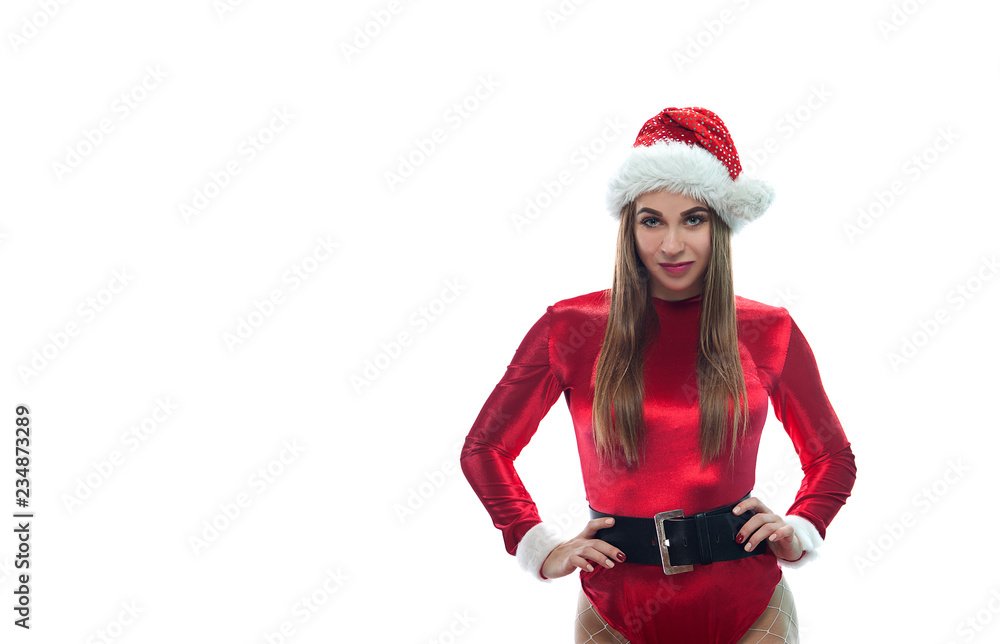 Young pretty woman in red santa claus outfit Young pretty woman in red santa claus outfit