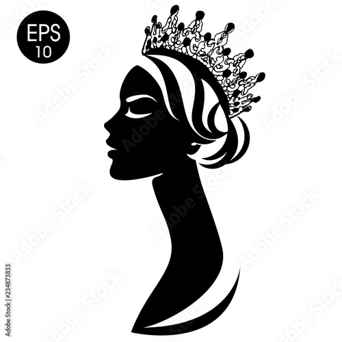 Fényképezés Queen. Woman in crown. Black and white silhouette