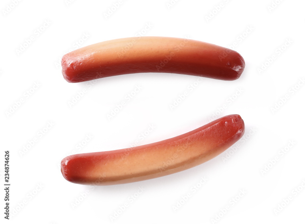 Foul hot dogs isolated on white background, top view