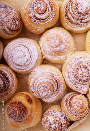 Homemade Sweet Cinnamon Rolls on Parchment Paper