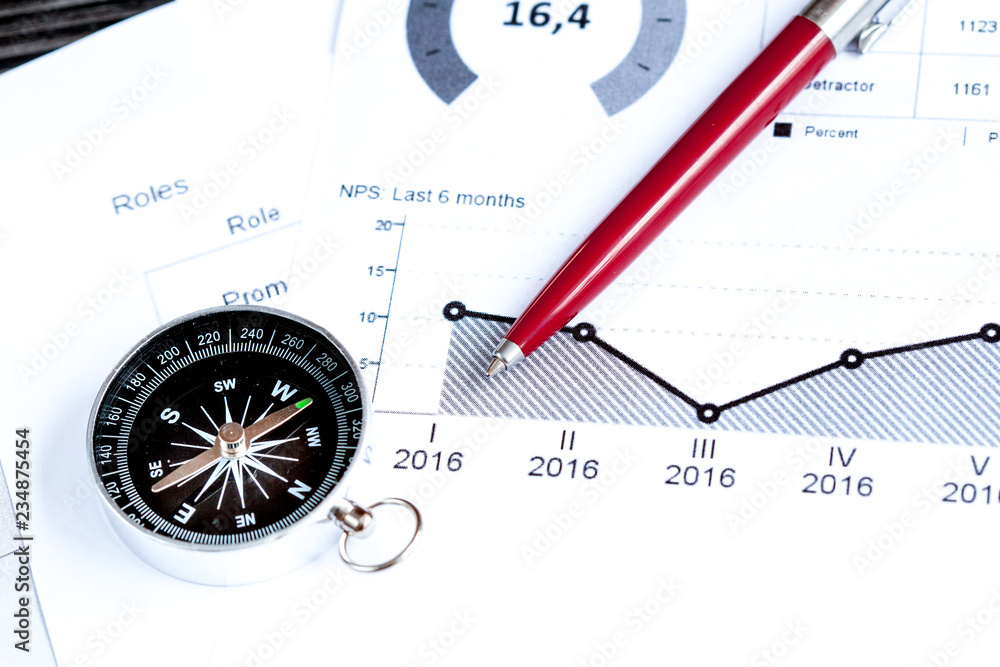 concept of choice way in business compass top view