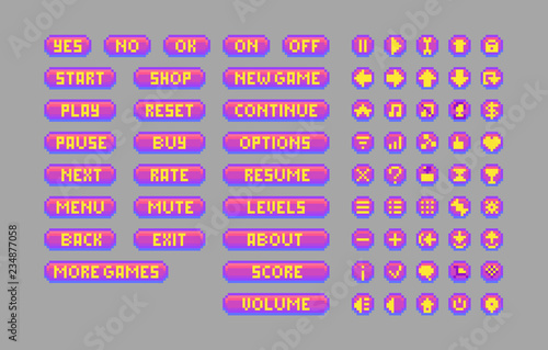 Pixel art bright buttons. Decorative GUI elements.