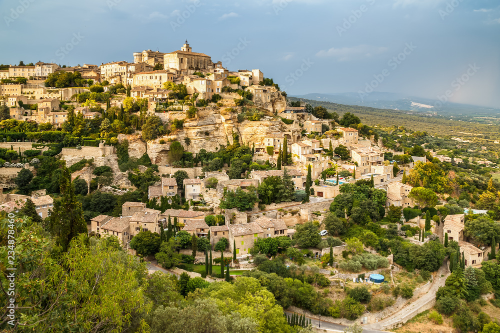 Beautiful scenic view of medieval hilltop village of Gordes in Provence, France. Holidays in France.
