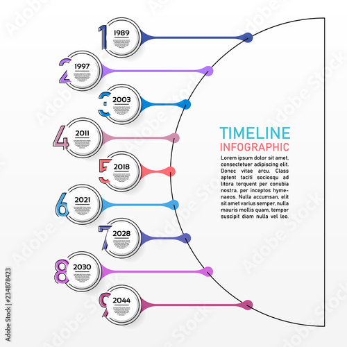 Business data visualization. Process chart. Abstract elements of raph, diagram with 9 steps, options, parts or processes. Vector outline timeline template.