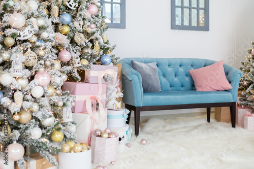 Festive room with Christmas and New Year interior.