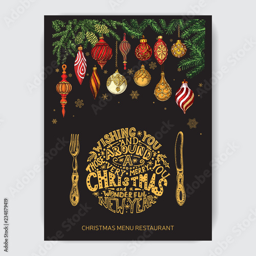 Vector illustration sketch - Greeting cards and holiday design. Vintage Xmas Menu