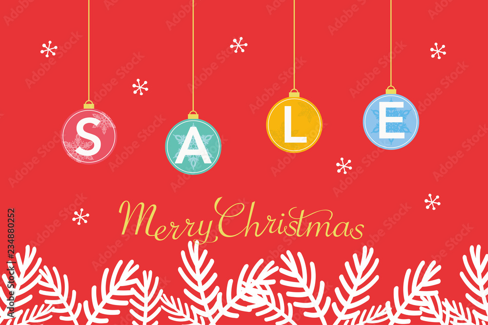 Naklejka premium Christmas sale illustration, Pine branches and Christmas decoration