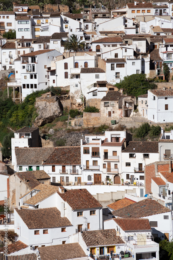 Chulilla, Valencia, Spain. Village of white houses located between mountains a sunny morning.