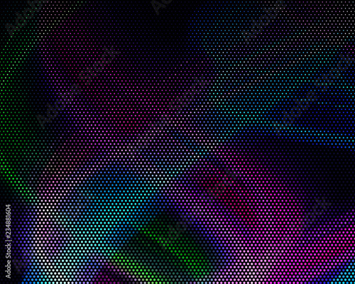 Bright dynamic background with wavy lines of circles, dots. Rounds of different scale neon color. Vector illustration.