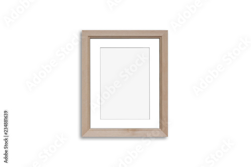Wooden photo frame mock up, isolated on white background, 3d illustration