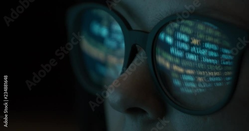 Wallpaper Mural Close-up female in glasses reflecting mining cryptocurrency process Torontodigital.ca