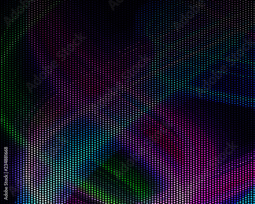 Bright dynamic background with wavy lines of circles, dots. Rounds of different scale neon color. Vector illustration.