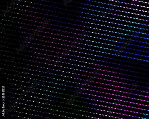 Bright dynamic background with wavy lines of circles, dots. Rounds of different scale neon color. Vector illustration.