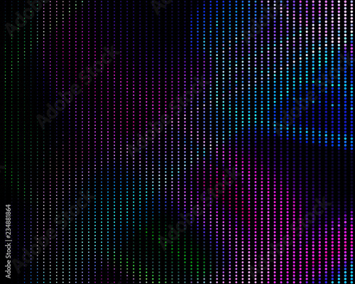 Bright dynamic background with wavy lines of circles, dots. Rounds of different scale neon color. Vector illustration.