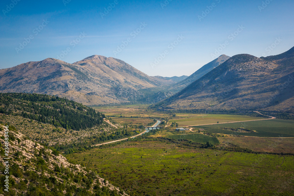 Trebisnjica river in Popovo field in Dinaric mountains, Bosnia and Hercegovina