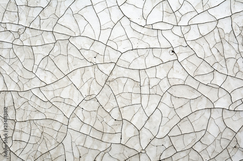 Cracked white paint of old age on a wooden surface.