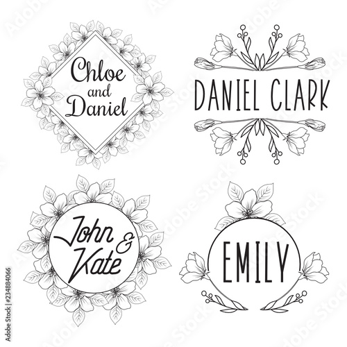 Hand drawn logo collection. Logo design with flowers and beautiful fonts. For designers, florists, Wedding Planner, photographers and other creative professions