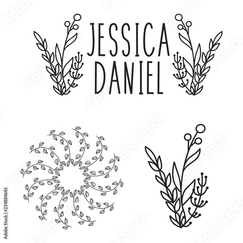 Hand drawn logo collection. Logo design with flowers and beautiful fonts. For designers, florists, Wedding Planner, photographers and other creative professions