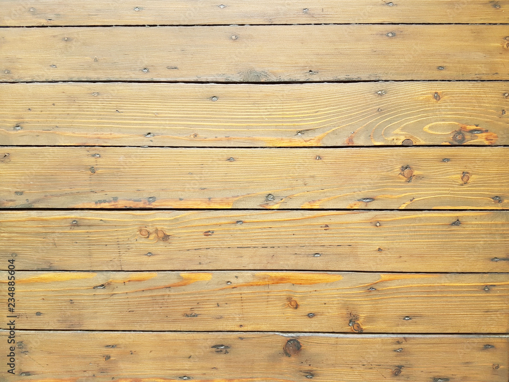 Naklejka premium The texture of natural wooden planks arranged horizontally. Background in shades of brown. Scenery and interior design of rooms.