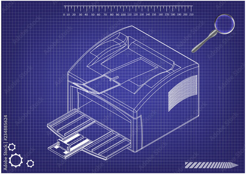 3d model of printer on a blue 3d model of printer on a blue