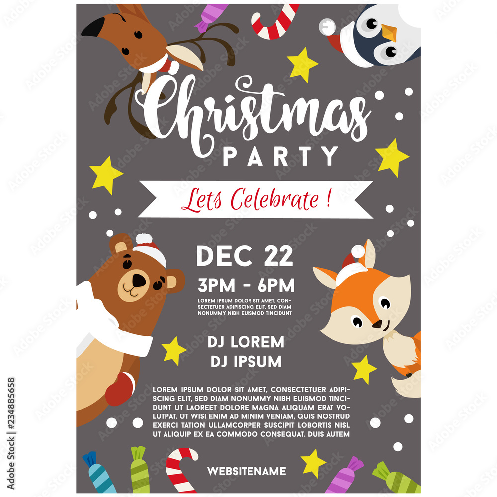 gray christmas party poster template animal cute gray christmas party poster template animal cute