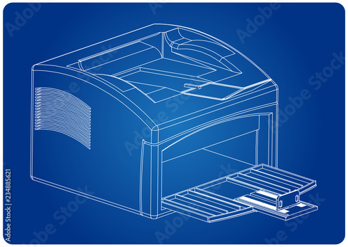 3d model of printer on a blue
