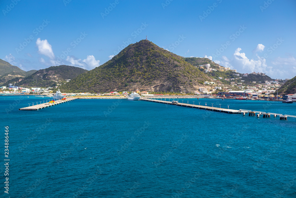 Pier for cruise ships in Philipsburg on the island of Sint Maarten in the Caribbean