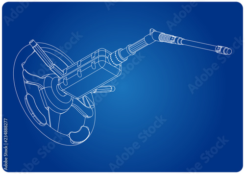 3d model of the steering column on a blue
