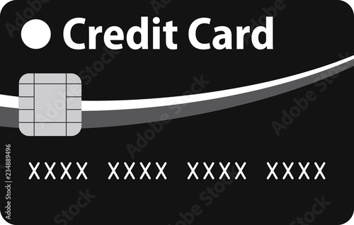 Simplified neutral black credit card with white and gray curves. Fake number