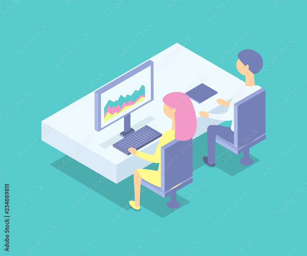 People Working at Table Isolated Cartoon Banner People Working at Table Isolated Cartoon Banner